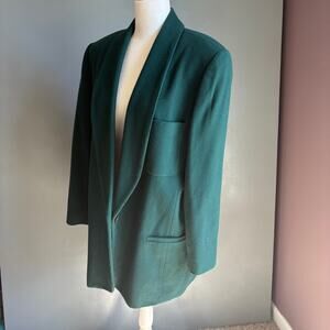 Vintage AMBER STONE Women's 14 Green Wool Coat Mid Century Modern Classic Retro
